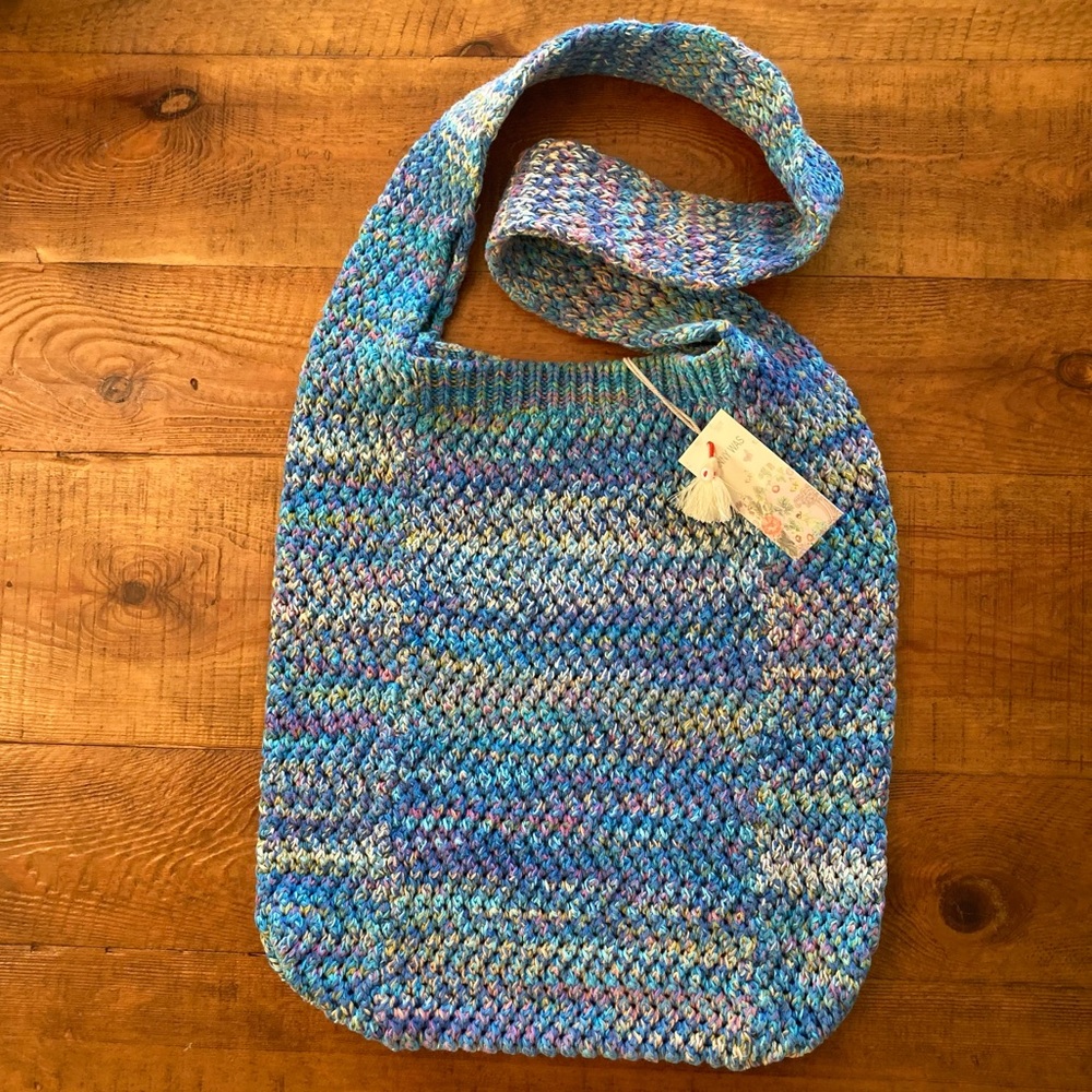 NEW Johnny Was Nahal Crochet Bag Purse Blue Multicolor Cotton 15.5”H x 14.5”W - Picture 4 of 11